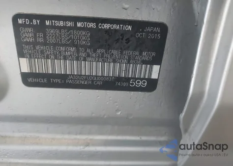 2016 Mitsubishi Lancer Es z USA, uszkodzony, nr VIN JA32U2FU2GU000831